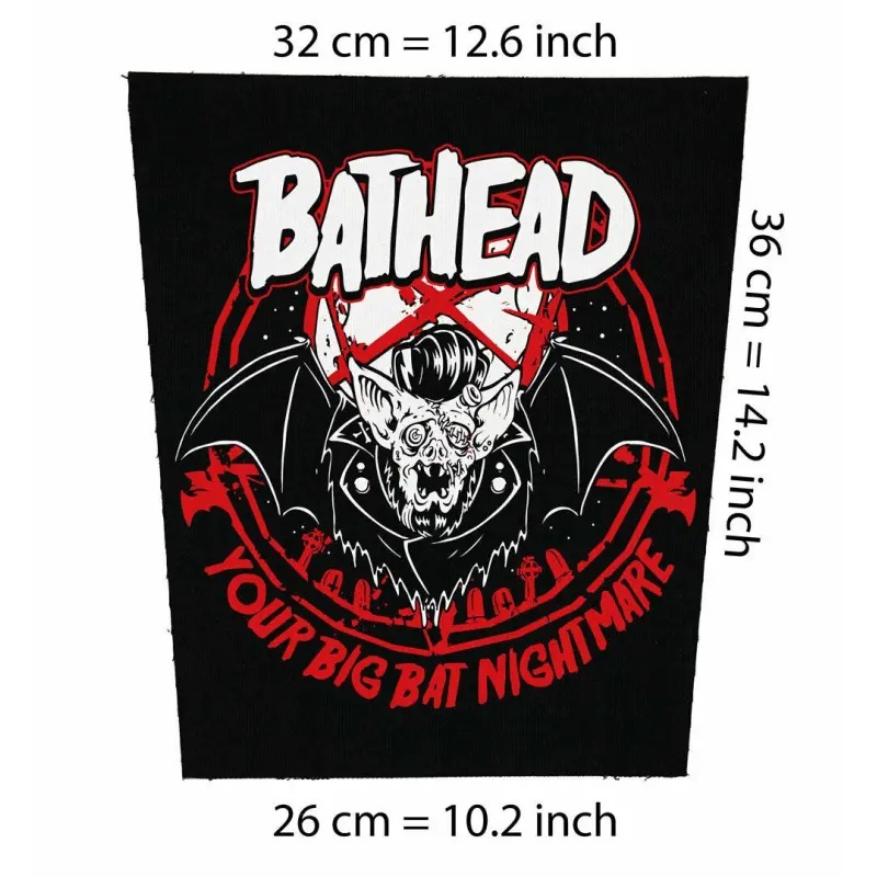 Back patch Bathead your big bat nightmare Big Backpatch Mad Sin Demented Are go Psychobilly, back patch 100% Canvas