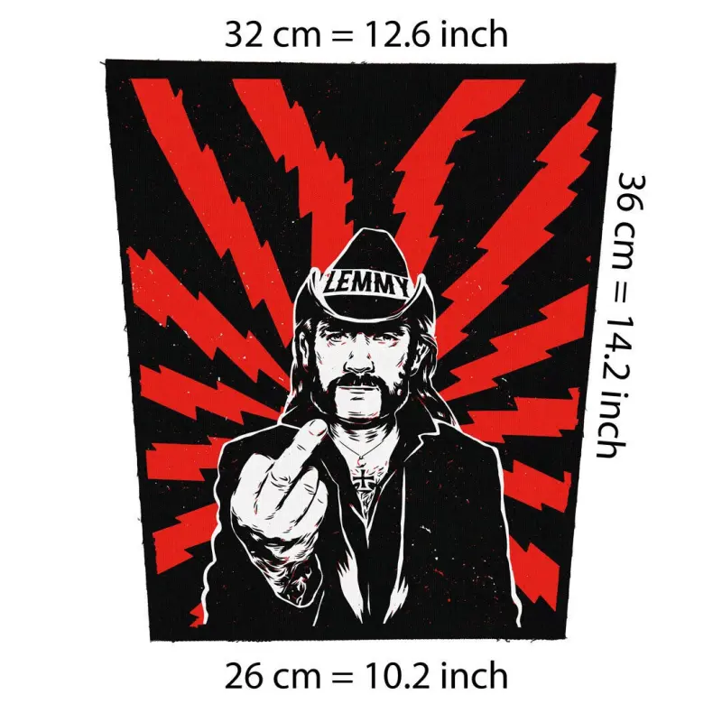 Back patch Lemmy middle finger Big back patch Exsodus,Overkill,AC-DC,Iron Maiden,Testament,1,Back patch 100% Canvas