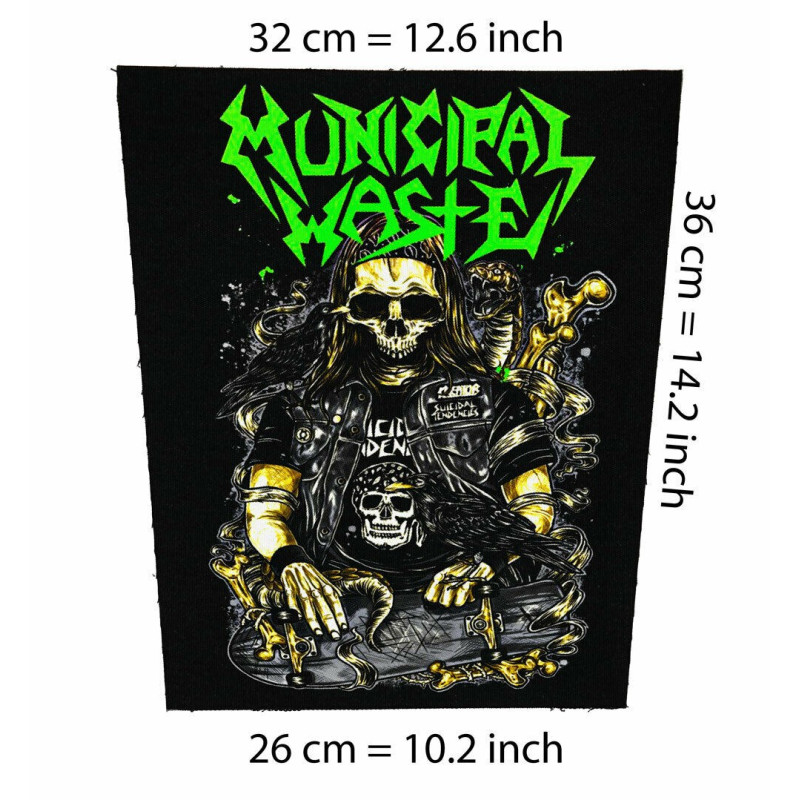 Back patch Municipal Waste Skater Big backpatch thrash metal,Napalm Death,Anthrax,Suicidal,bachpatch 100% Canvas