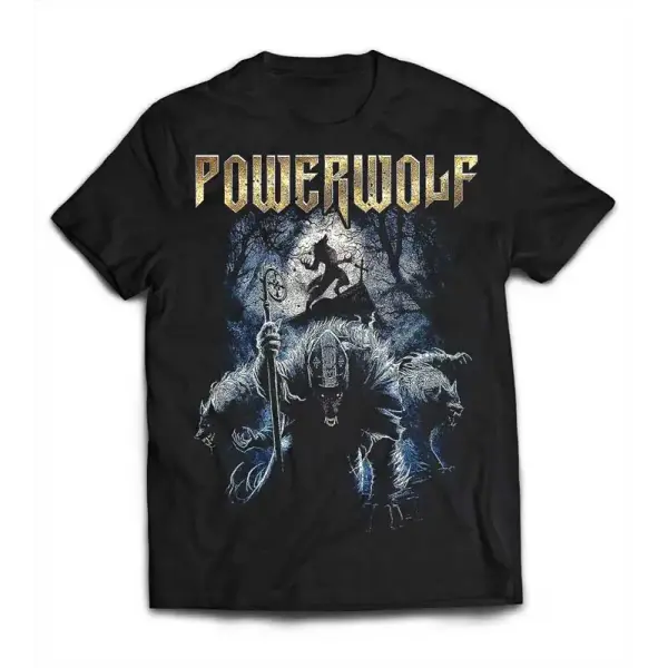 Powerwolf Heavy Metal T-Shirt with Dark Wolf Monk Graphic T-Shirt - AllBestShirts
